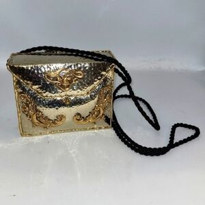 Vintage Mixed Metal Ornate Box Purse - Gold/Silver/Copper Baroque Casket Bag
